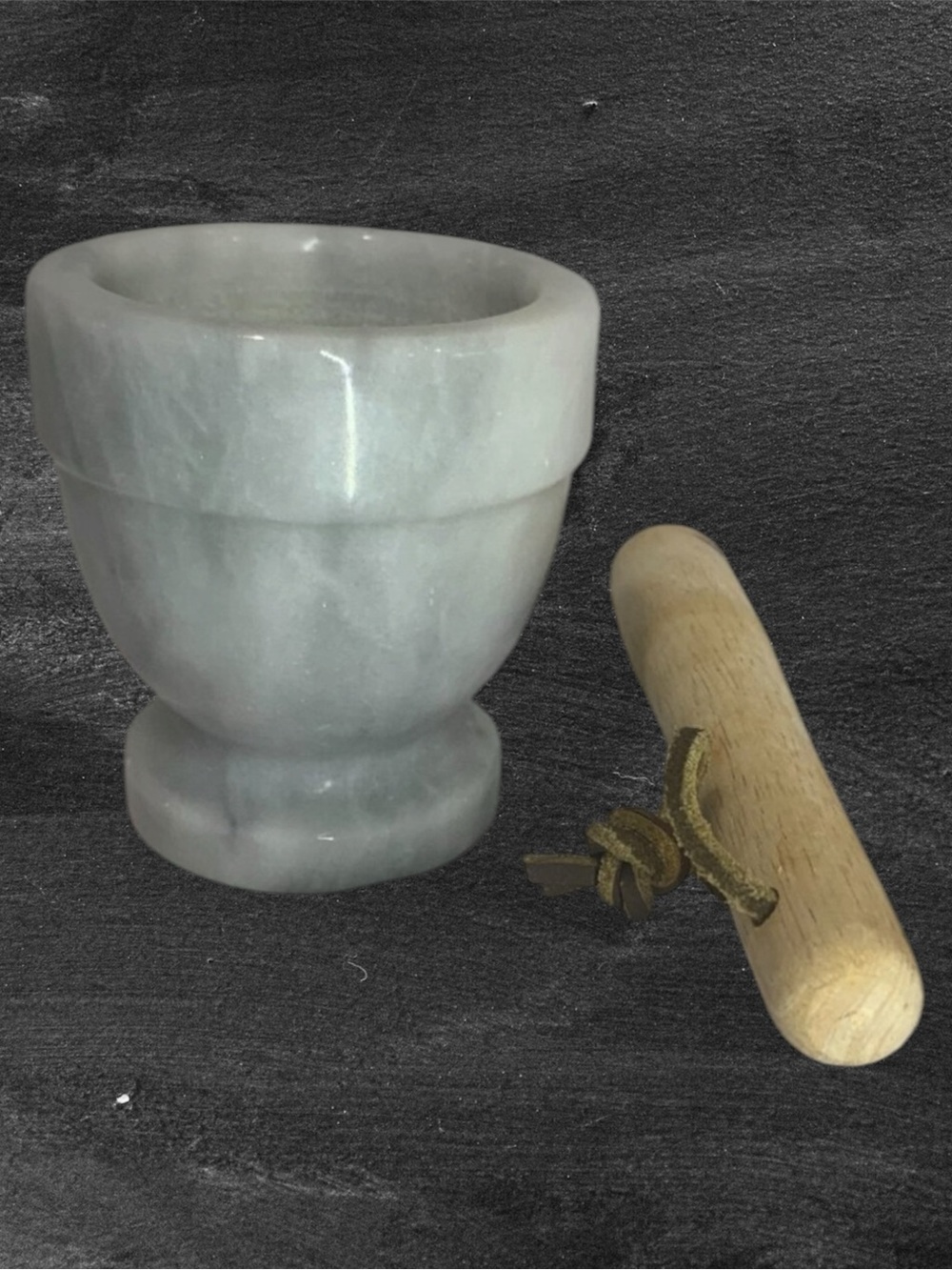 Vintage Marble Mortar and Wooden Pestle Set - Stone Herb & Spice Grider